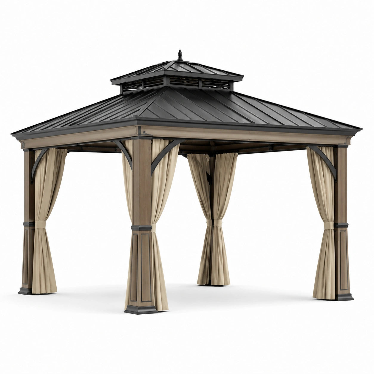 Gartenpavillon aus Metall mit Aluminiumdach und Vorhängen Beige 400x300x270 cm