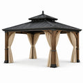 Pavillon mit Stahl Dach und Eichenholzrahmen, Polyester Vorhänge 400x300x300 cm