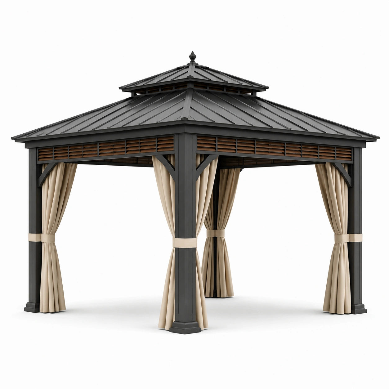 Aluminium Pavillon mit Stahldach und Polyester Vorhängen
