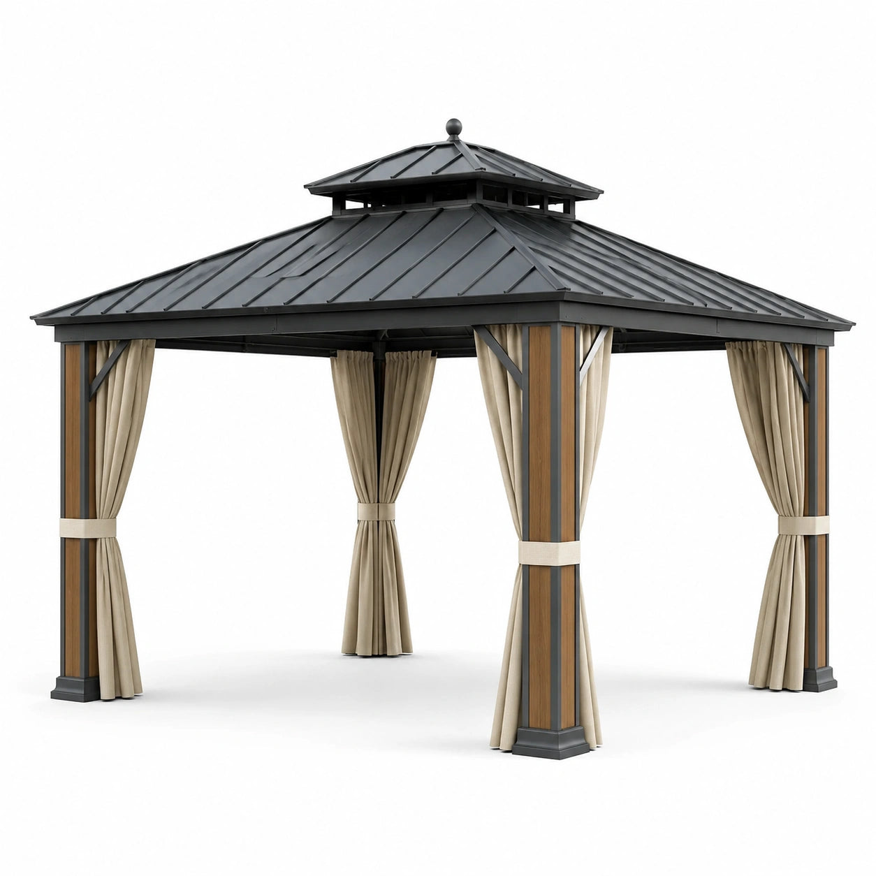 Pavillon Aluminium Stahl Polyester 3x3m Schwarz/Beige