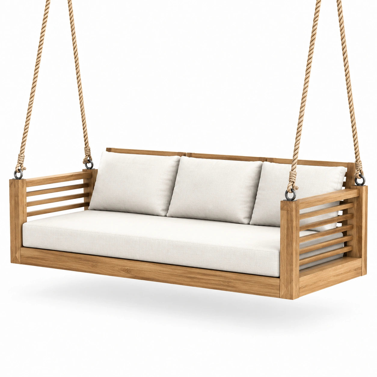 Hängesofa aus Teakholz mit Polyestersitzkissen Beige