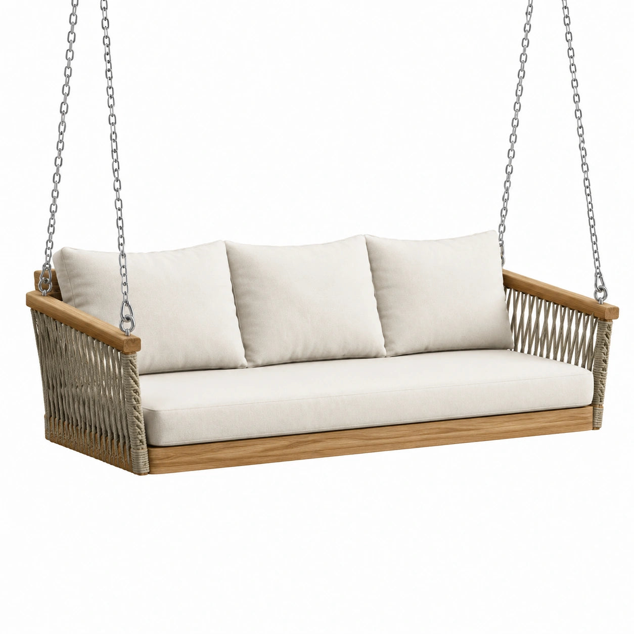 Schaukelbank 3-Sitzer aus Teakholz und Polyester Beige