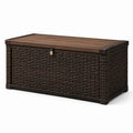 Gartenbox aus Polyethylen Rattan und Holz Braun 120x60x50 cm