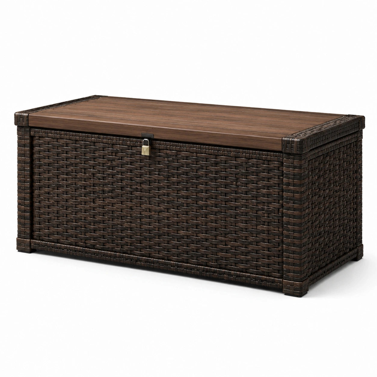 Gartenbox aus Polyethylen Rattan und Holz Braun 120x60x50 cm