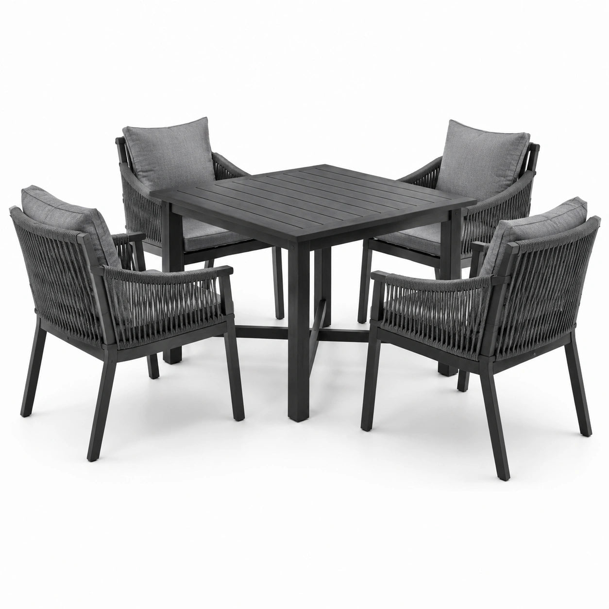 Essgruppe aus Aluminium mit Tisch und Stühlen inklusive Kissen Schwarz/Grau