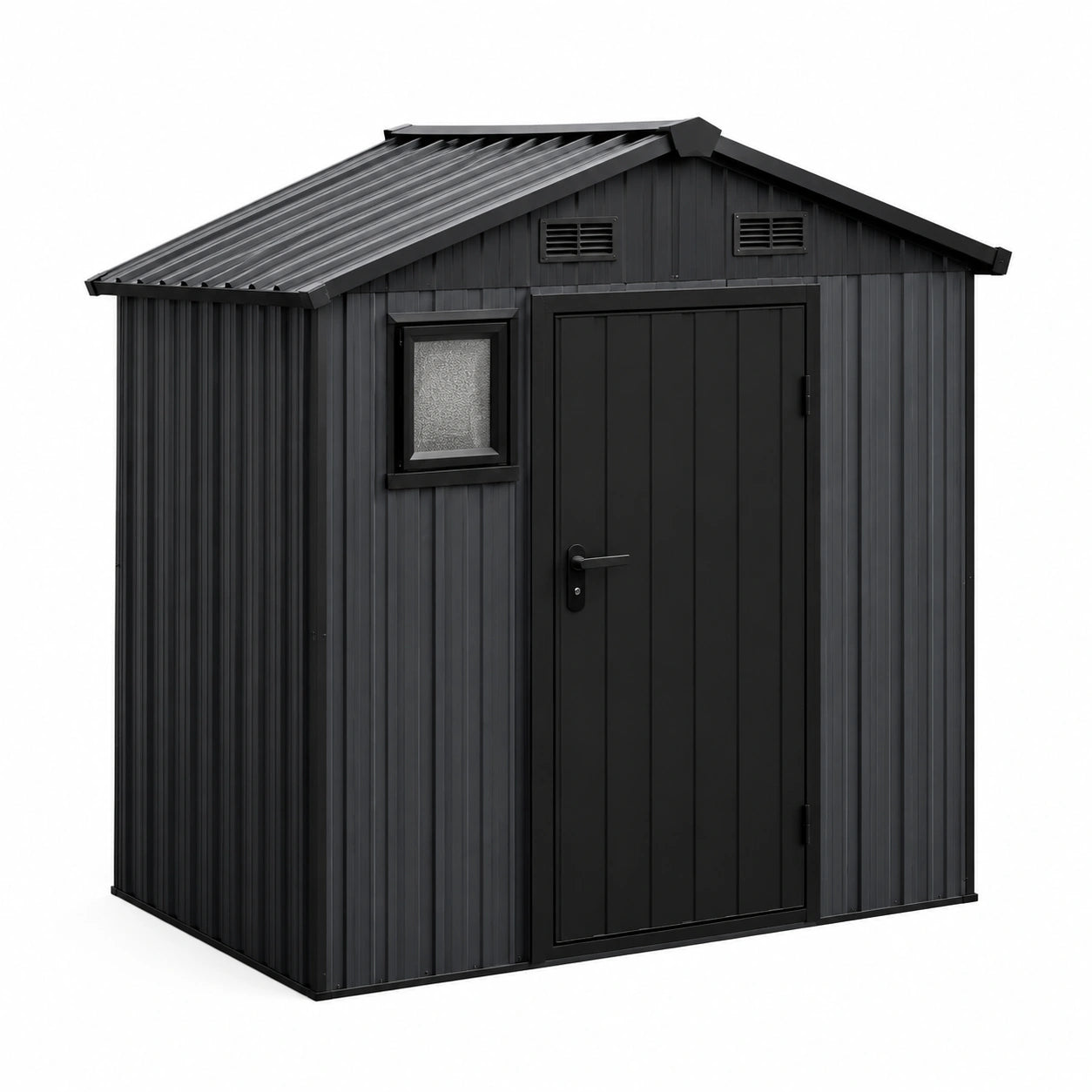 Metall Gartenhaus aus verzinktem Stahl mit Fenster und Tür Schwarz 213x130x173cm