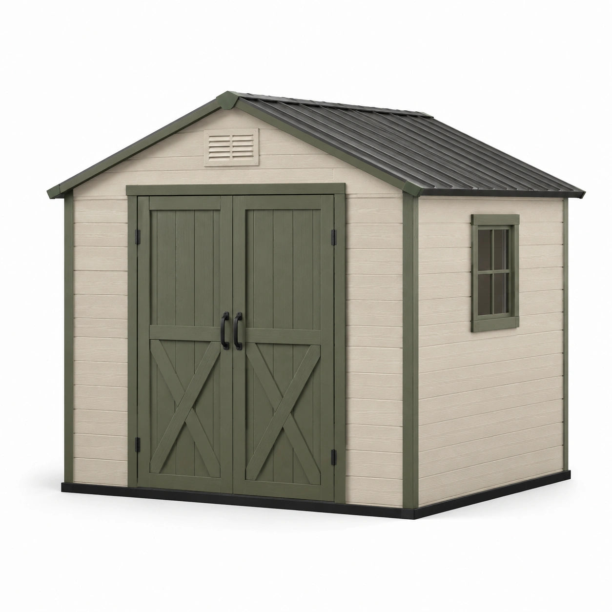 Gartenhaus aus Polyethylen mit verzinktem Stahldach Beige/Grün 230x223x254cm