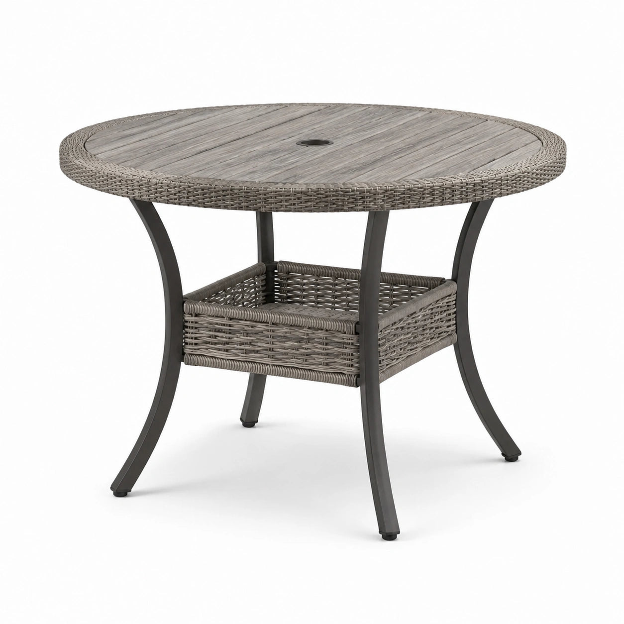 Runder Gartentisch aus Polyrattan und Aluminium, Grau, 90 cm