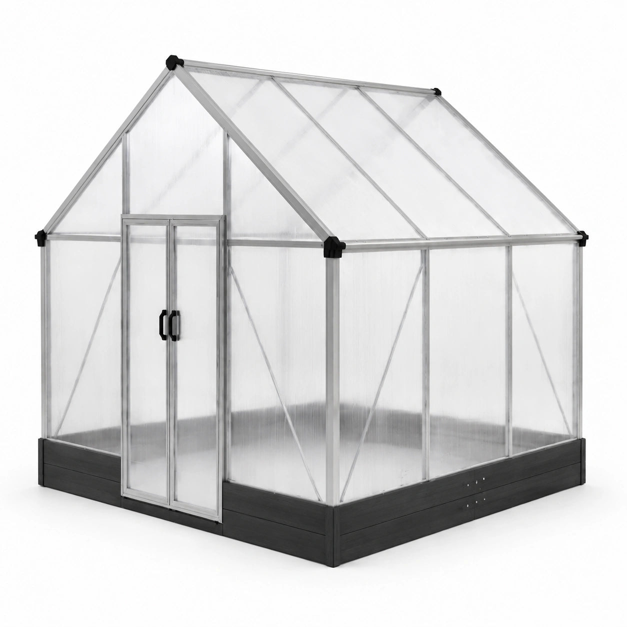 Aluminium Gewächshaus mit Polycarbonat, Silber, 250x200x200 cm