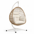 Rattan-Hängesessel aus Stahl mit Polyesterkissen Beige