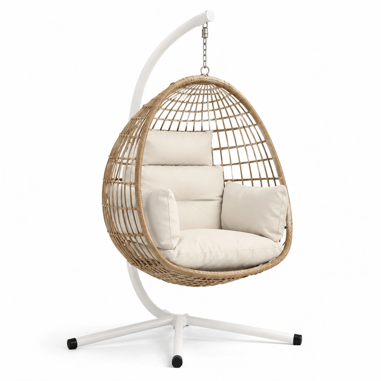 Rattan-Hängesessel aus Stahl mit Polyesterkissen Beige