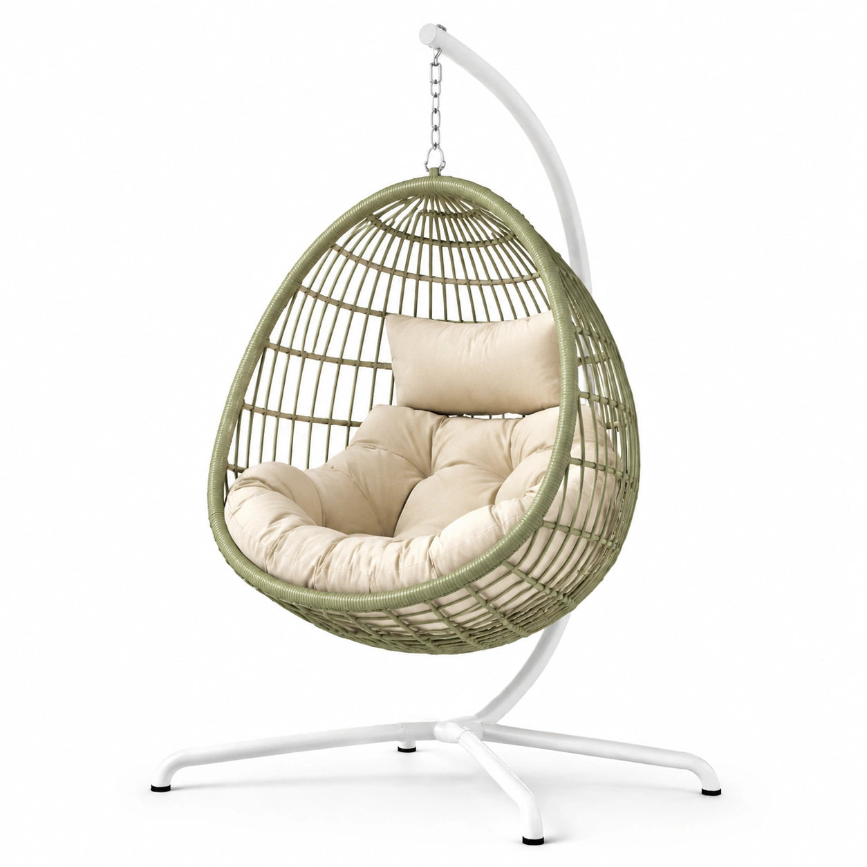 Hängesessel Polyethylengeflecht Beige mit Kissen und Stahlgestell