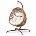 Hängesessel aus Rattan Braun mit cremefarbenem Kissen