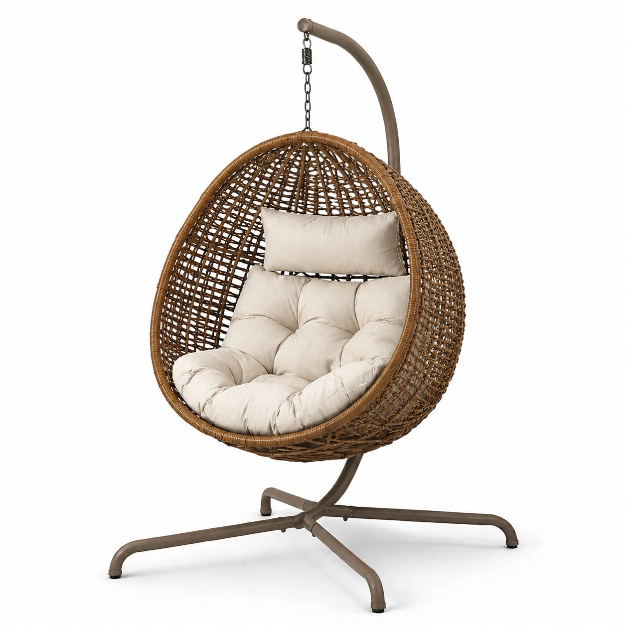Rattan Hängesessel mit Polyesterkissen Beige 105x105x195 cm