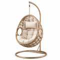Rattan Hängesessel mit Stahlgestell und Polyesterpolsterung Beige