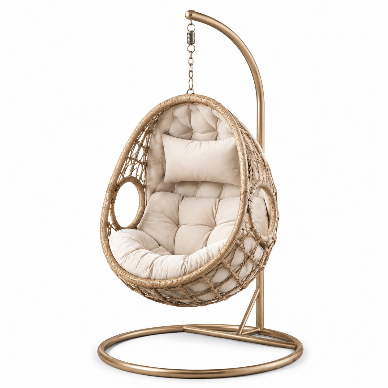 Rattan Hängesessel mit Stahlgestell und Polyesterpolsterung Beige