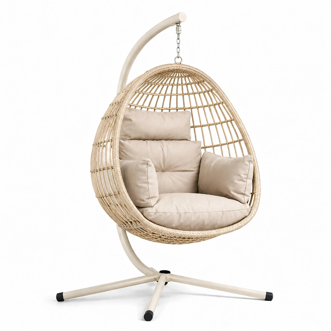 Rattan Hängesessel Beige mit Polyesterkissen